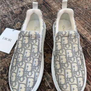 Dior Cream and Gray Patterned Slip-Ons